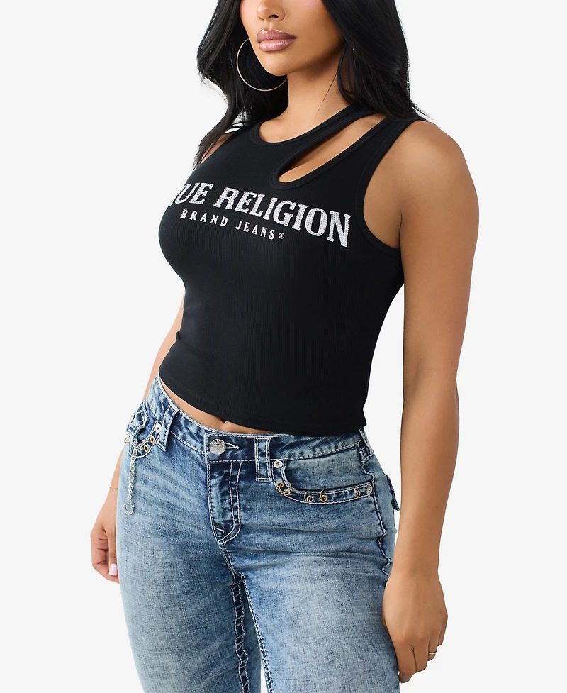 True Religion Women's Crystal Cut Out Rib Top
