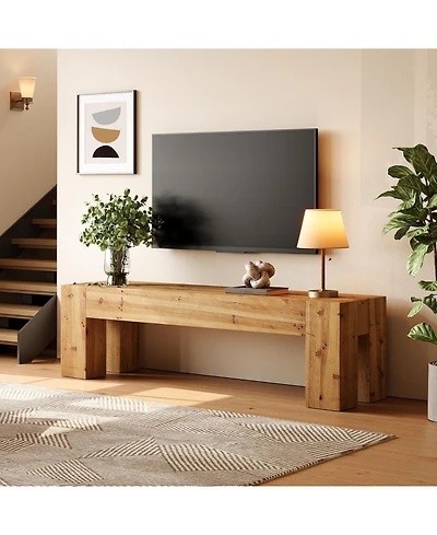 Tribesigns Solid Wood Tv Stand, 63" Rustic Extra Long Heavy Duty Media Tv Consoles Table with Sturdy Frame for Living Room