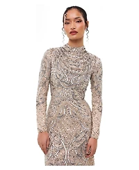 Maryisa Women's Modest Cowl Embellished Sequins Maxi Dress
