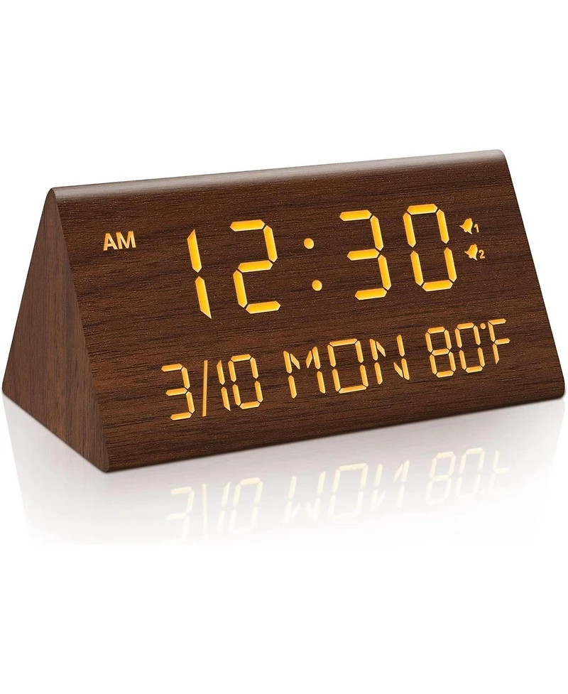 Neewer Wooden Digital Alarm Clock, 0-100% Dimmer, 2 Alarm Settings, Weekday/Everyday Mode, 9 Mins Snooze, 12/24H, Temperature