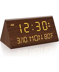 Neewer Wooden Digital Alarm Clock, 0-100% Dimmer, 2 Alarm Settings, Weekday/Everyday Mode, 9 Mins Snooze, 12/24H, Temperature