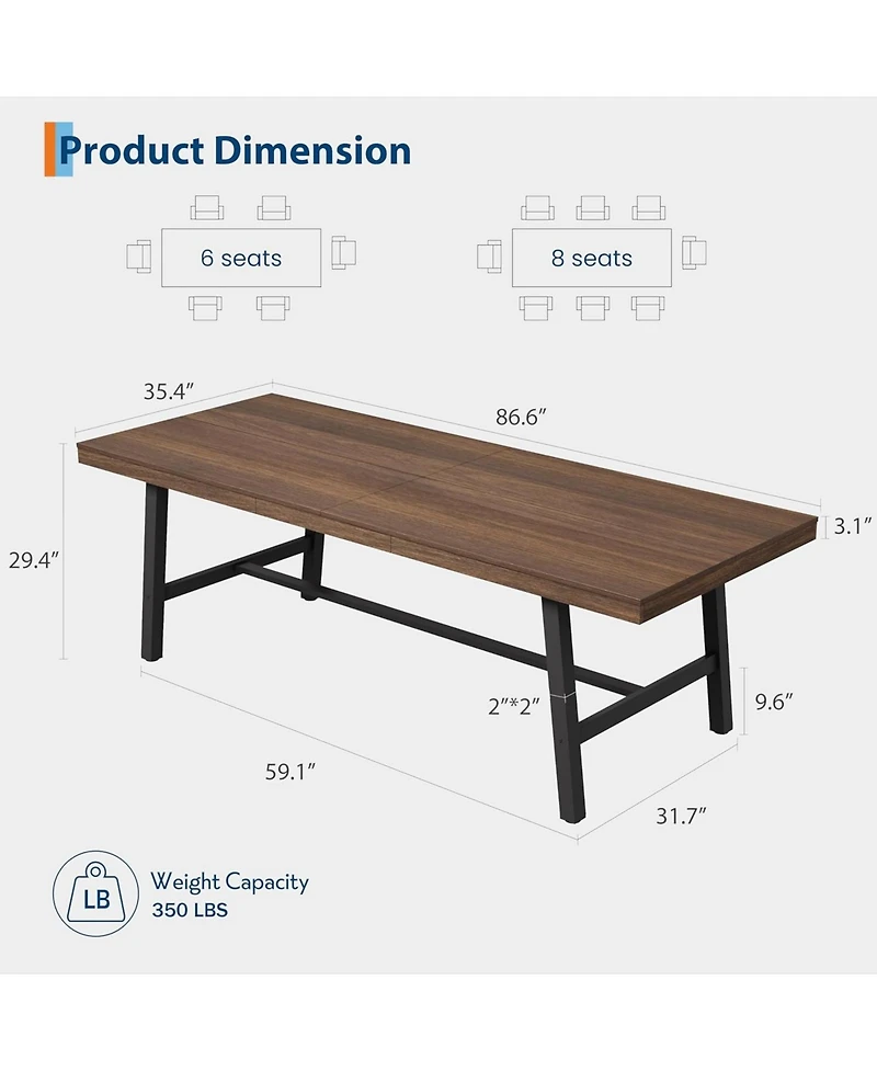 gaomon Industrial 86.61" Long Kitchen Dining Table for Dinner, Kitchen