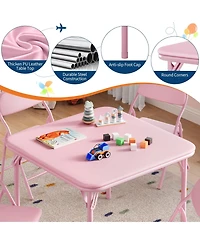 homfan Kids Folding Table and Chairs Set, 23.8 Inch Square Table with Pu Cushion and Metal Frame for Playroom or Bedroom