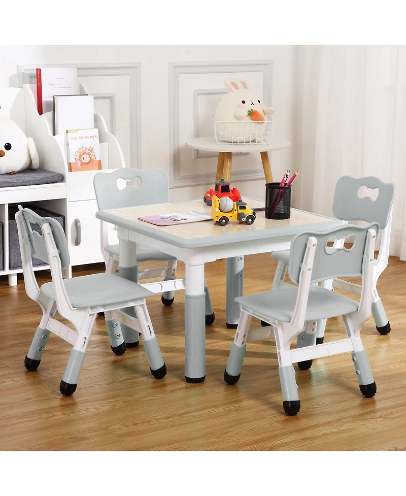 homfan Adjustable Height Kids Table and 4 Chairs Set Modern Toddler Furniture with Non Slip Legs Graffiti Resistant Easy Clean Desktop
