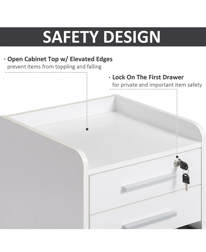 Homcom 3 Drawer Mobile File Cabinet, Lockable Filing Cabinet