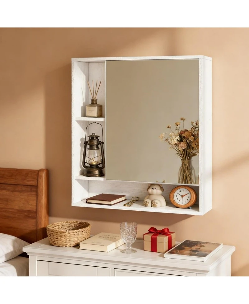 Phying Wall Mounted Mirror Cabinet Single Door Bathroom Storage Cabinet Multifunctional Wooden Organizer with Mirror Door
