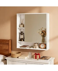 Phying Wall Mounted Mirror Cabinet Single Door Bathroom Storage Cabinet Multifunctional Wooden Organizer with Mirror Door