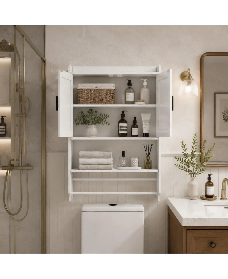 Phying Over The Toilet Storage Cabinet Bathroom Wall Mounted Medicine Cabinet Towel Bar and Paper Holder Multipurpose Bathroom Organizer Cabinet