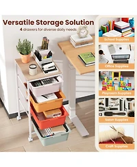 4-Drawer Storage Cart on Wheels with Wooden Top for Home or Office