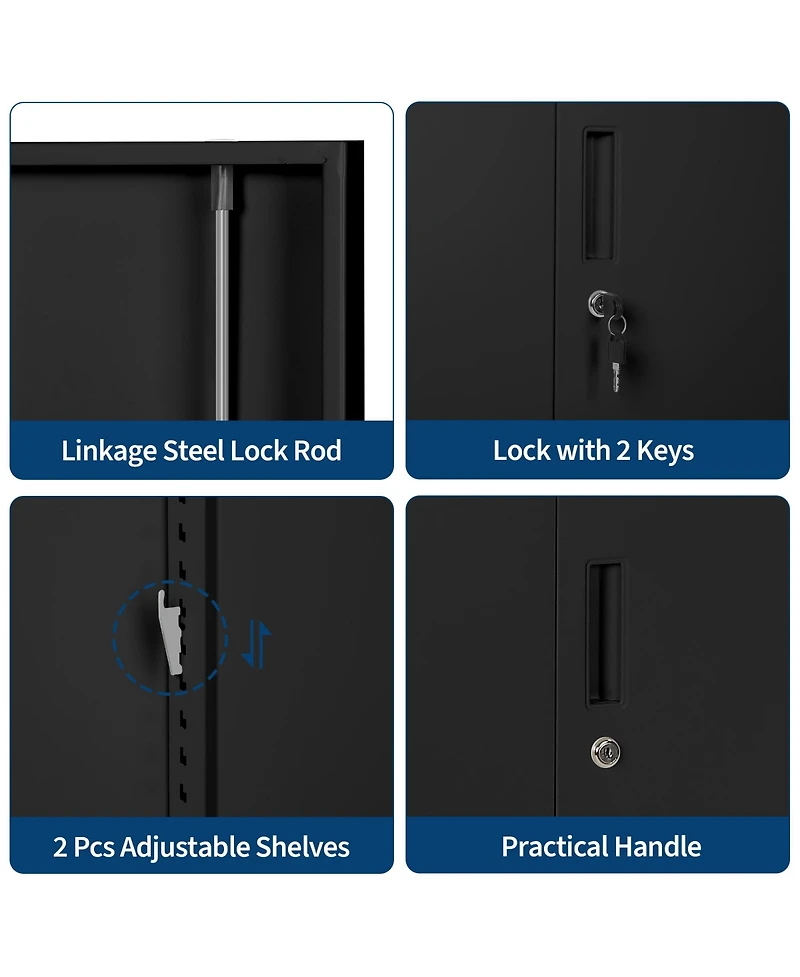 homfan Steel Storage Cabinet with Lock 36inch Tall Filing Locker 2 Adjustable Shelves - Secure Metal Organizer for Office, Home