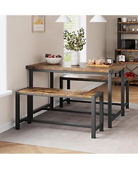 homfan 4-Piece Space Saving Dining Set, Sturdy Engineered Wood Metal Frame Bench Set Easy Care Home Furniture