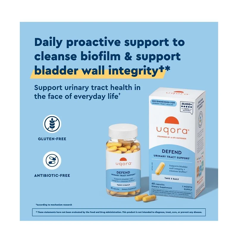 Uqora Defend - Support Bladder Health and Cleanse Biofilm with D-Mannose, Green Tea Extract, Turmeric Extract and More