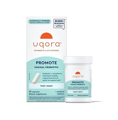 Uqora Promote Vaginal Health Probiotic for Women with Lactoferrin, Lactobacillus Acidophilus & Lacticaseibacillus Rhamnosus, 15 Capsules