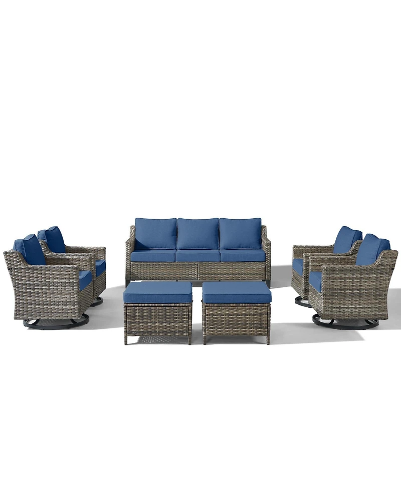 Pocassy Patio Swivel Glider Furniture Set, 7 Pieces Wicker Outdoor Seating Furniture, Patio Conversation Sofa Sets for Lawn Backyard