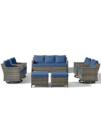 Pocassy Patio Swivel Glider Furniture Set, 7 Pieces Wicker Outdoor Seating Furniture, Patio Conversation Sofa Sets for Lawn Backyard