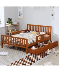 Rainsken Simple Wood Platform Bed with Guardrails on Both Sides and Two Storage Drawers