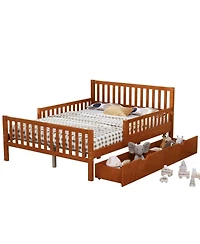 Rainsken Simple Wood Platform Bed with Guardrails on Both Sides and Two Storage Drawers