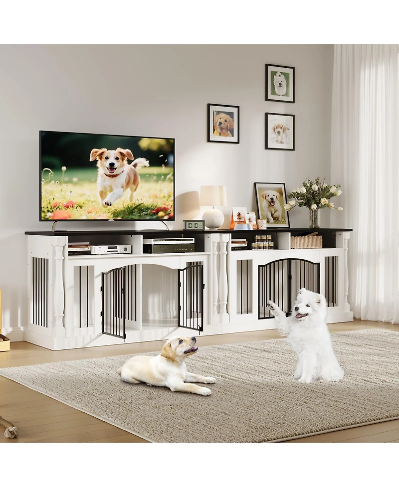 homfan Roman Column 63 Inch Large Dog Crate Furniture for 2 Dogs with Open Storage, Heavy Duty Kennel Entertainment Table Tv Stand.