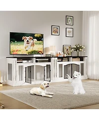 homfan Roman Column 63 Inch Large Dog Crate Furniture for 2 Dogs with Open Storage, Heavy Duty Kennel Entertainment Table Tv Stand.