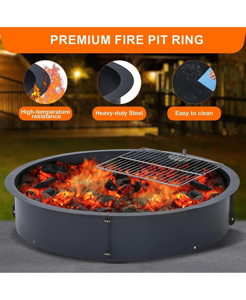 Homfan Rust-Resistant Steel Fire Pit Ring, Above and In-Ground Usable Outdoor Fast Assembly Heating Bowl for Garden Patio Camping Bbq