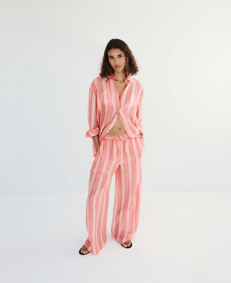Mango Women's Striped Linen-Lyocell-Blend Shirt