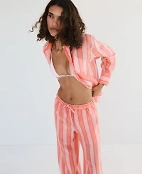 Mango Women's Straight Striped Linen-Lyocell-Blend Pants
