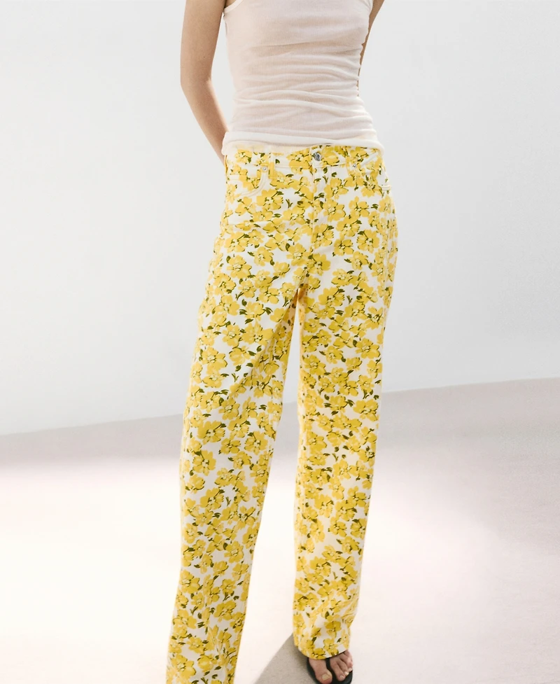 Mango Women's Floral Pattern Straight-Leg Jeans