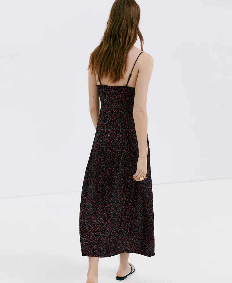 Mango Women's Gathered Neckline Floral Midi-Dress