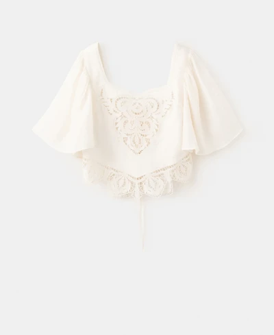 Mango Women's Openwork Embroidery Cropped Blouse