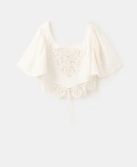 Mango Women's Openwork Embroidery Cropped Blouse