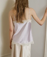Mango Women's Lace Detail Satin Top