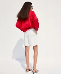 Mango Women's Pleats Mid-Rise Denim Bermuda Shorts