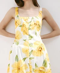 Mango Women's Gathered Waist Floral-Print Dress