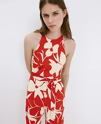 Mango Women's Belted Floral-Printed Jumpsuit