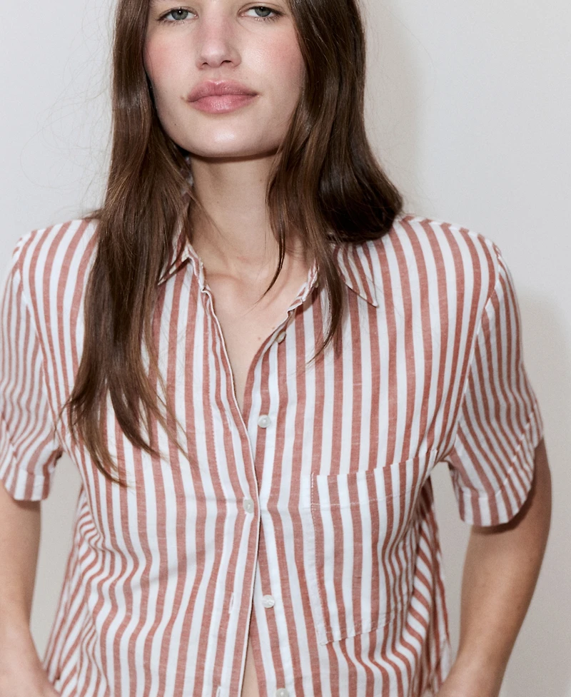 Mango Women's Striped Cotton Linen Shirt