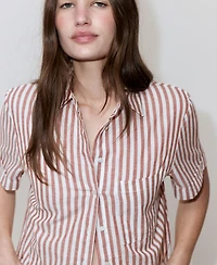 Mango Women's Striped Cotton Linen Shirt