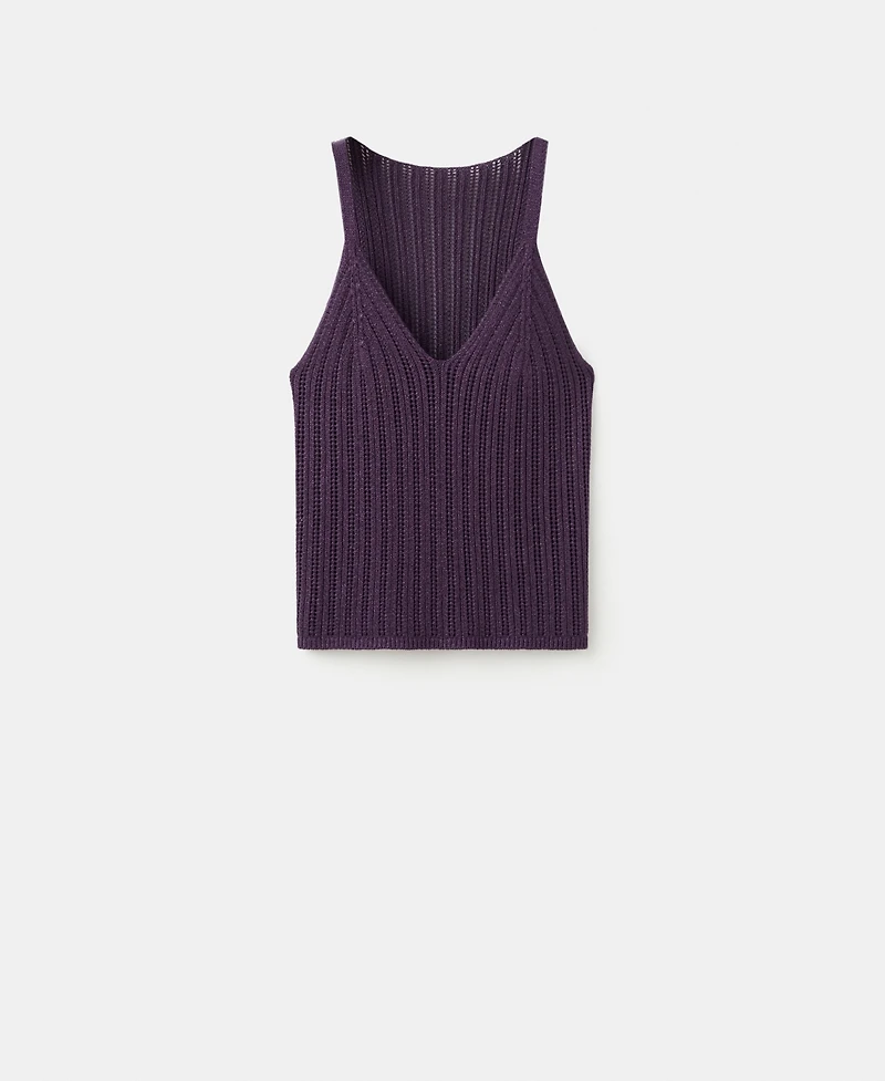 Mango Women's Metallic Openwork Knit Top
