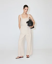 Mango Women's Belt Cropped Linen Jumpsuit