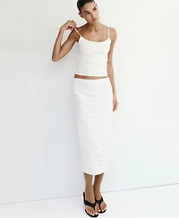 Mango Women's Floral Embroidered Linen Skirt