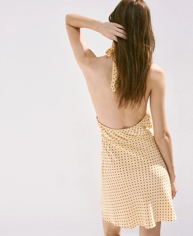 Mango Women's Draped Neck Polka Dot Dress