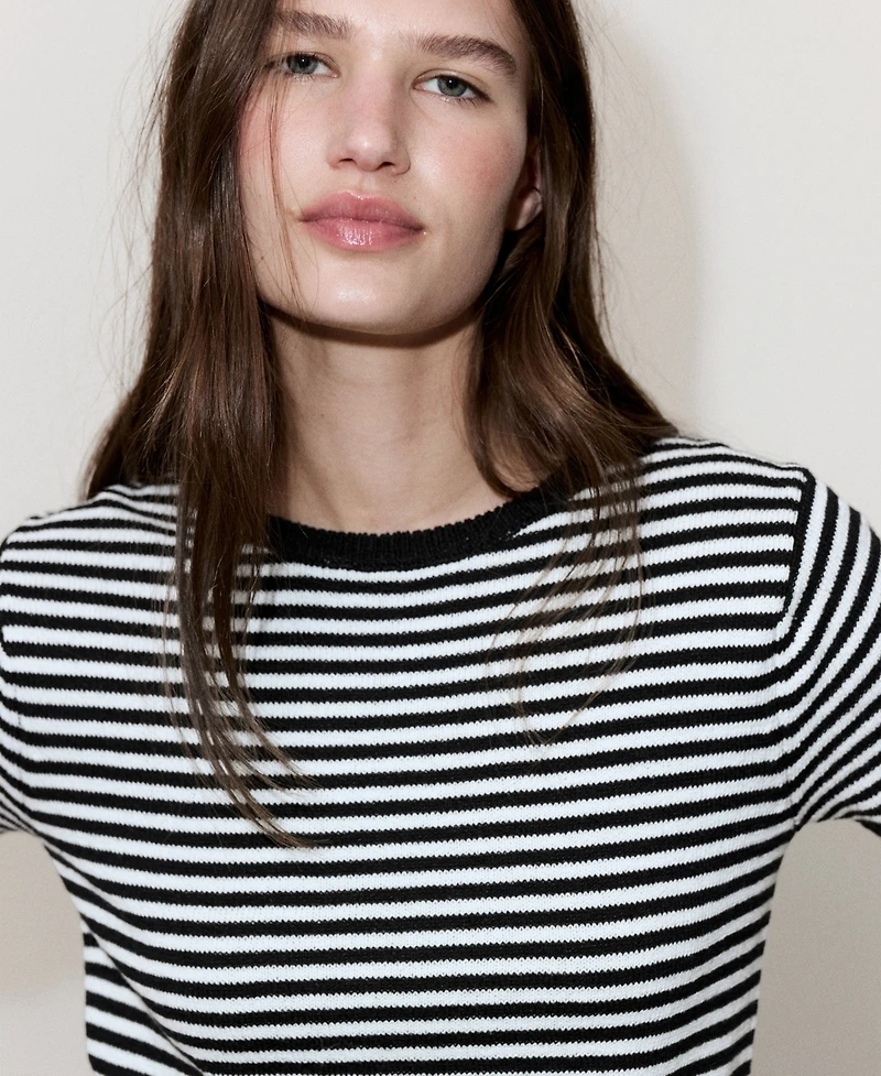 Mango Women's Striped Short-Sleeved Sweater