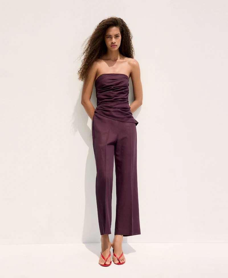 Mango Women's Strapless Linen Jumpsuit