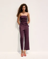 Mango Women's Strapless Linen Jumpsuit