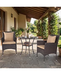 Slickblue 3-Piece Patio Conversation Set with Rattan Chairs and Glass Table
