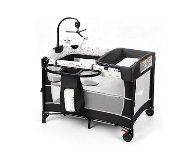 Kinder King Baby 4-in-1 Portable Playard with Bassinet, Changing Table and Storage