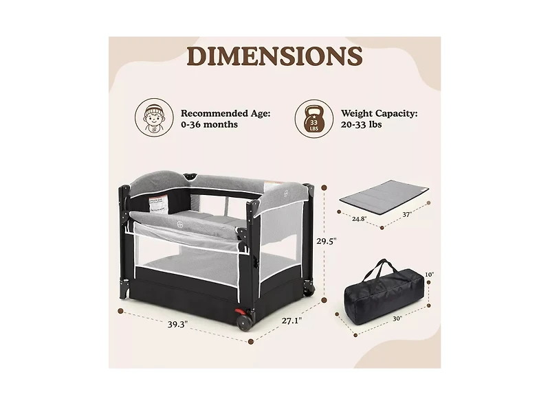 Kinder King Baby 4-in-1 Portable Playard with Bassinet, Changing Table and Storage