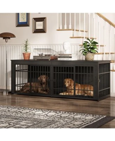 Homfan Heavy Duty Wooden Dog House Furniture Double 3 In 1 Kennel Multifunctional End Table Tv Stand Adjustable Feet