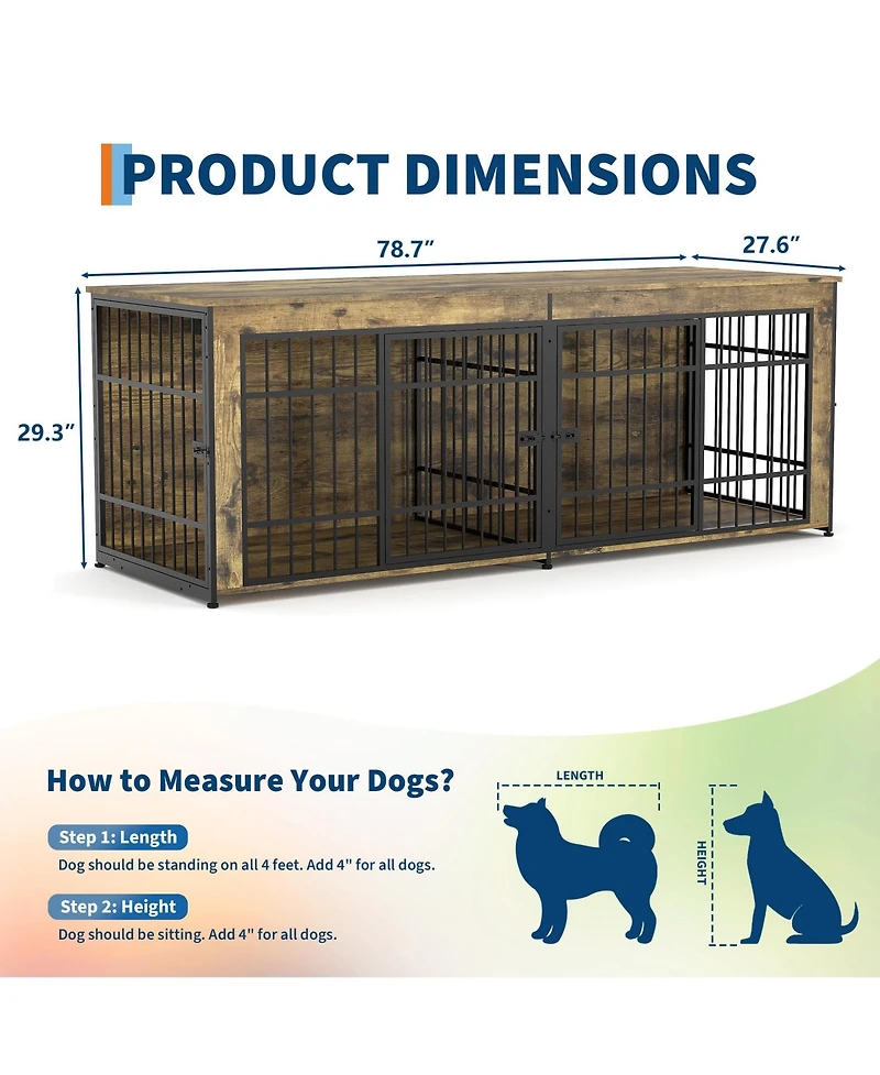 homfan Heavy Duty Wooden Dog House Furniture, Double 3-in-1 Kennel, Multifunctional End Table Tv Stand
