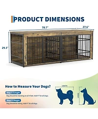 homfan Heavy Duty Wooden Dog House Furniture, Double 3-in-1 Kennel, Multifunctional End Table Tv Stand