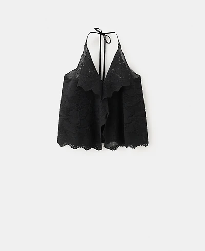 Mango Women's Embroidered Knit Halter Top